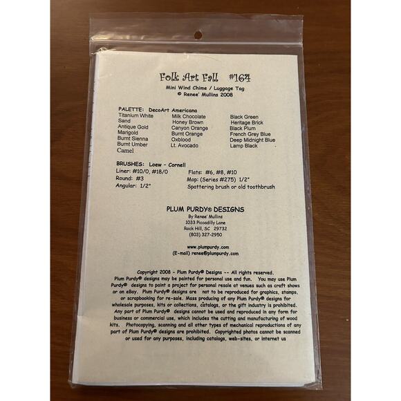 Plum Purdy Designs Folk Art Fall Chimes #164 Pattern/Instructions 2008 - Picture 3 of 3